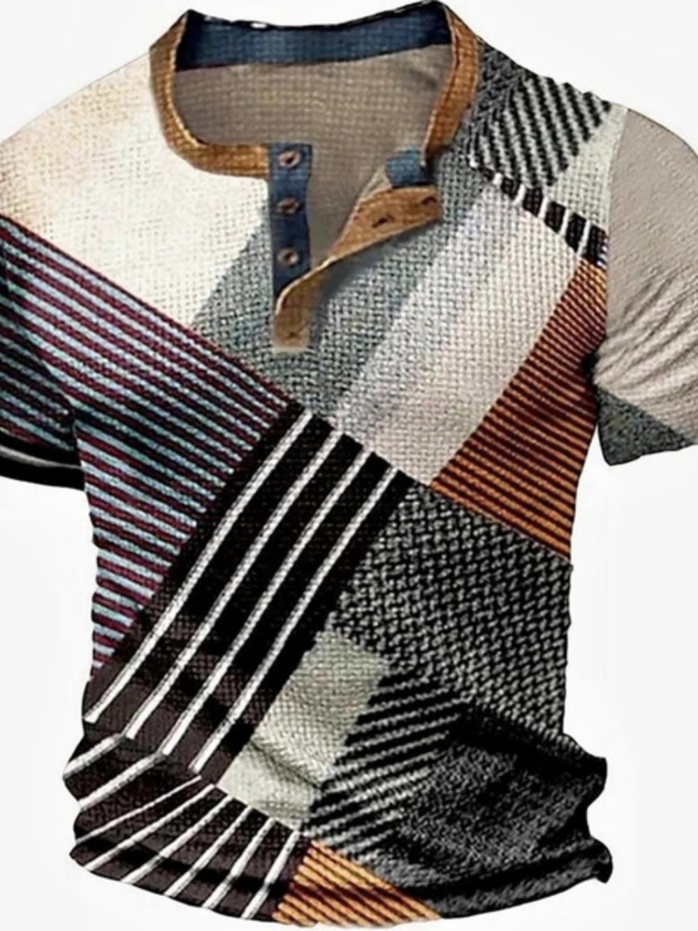 Geometric Short Sleeve Henley in Black & White New Without Tag